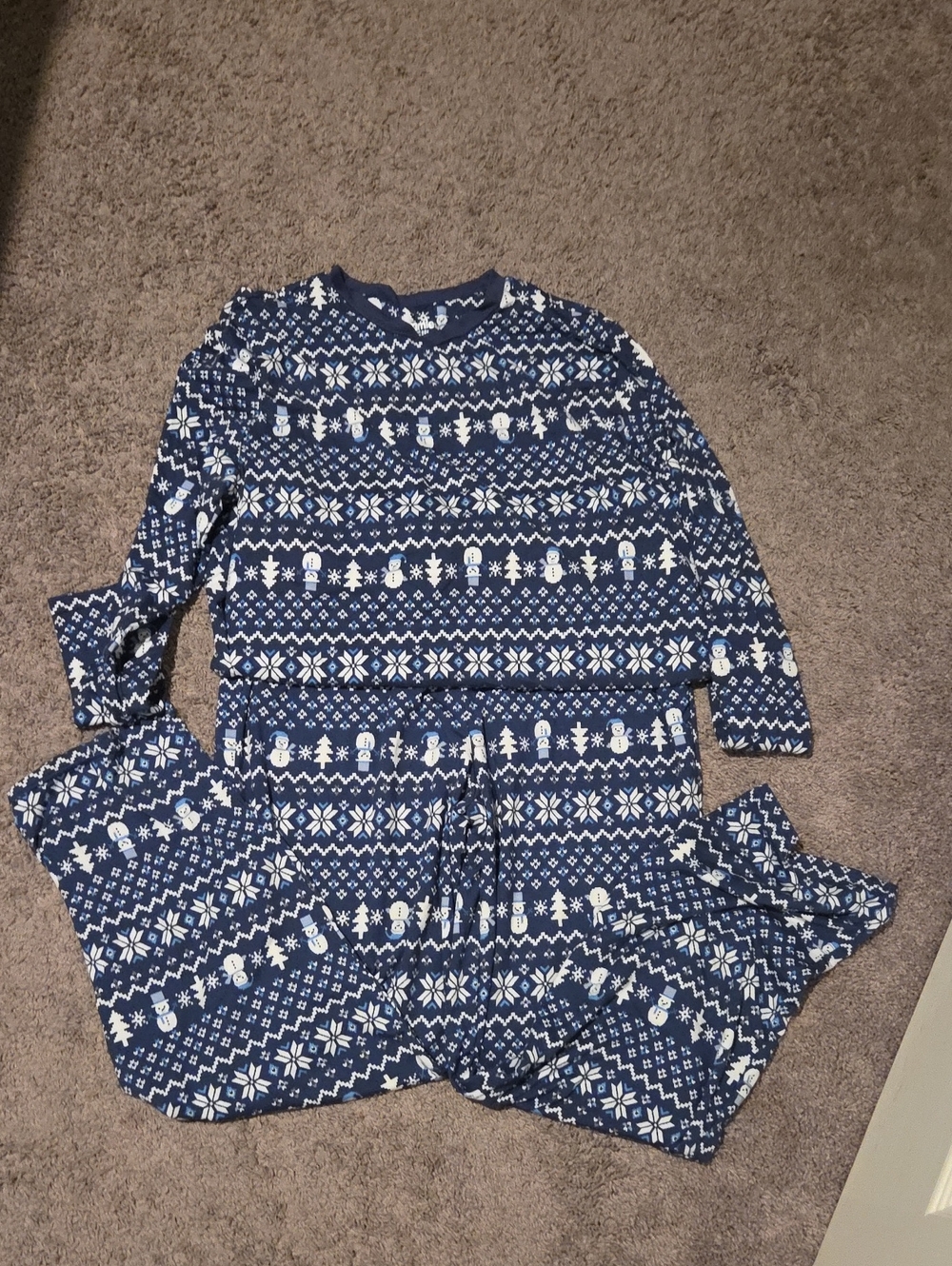 Men's Navy Blue Fair Isle Pajama Set - Long Sleeve Top & Pants
